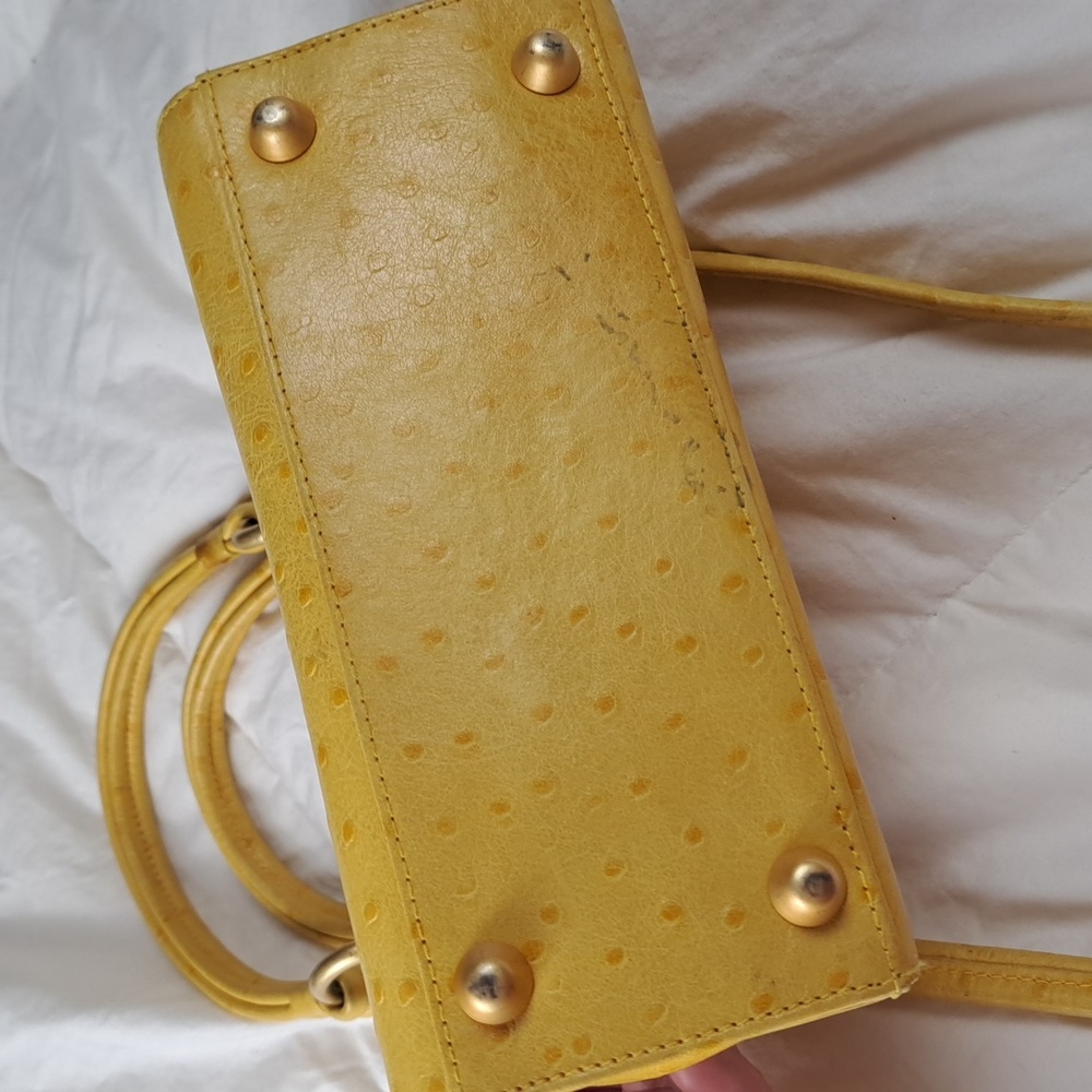 Ostrich Leather Ganson Vintage 70's Yellow Handbag Purse Shoulder Bag - Picture 6 of 12